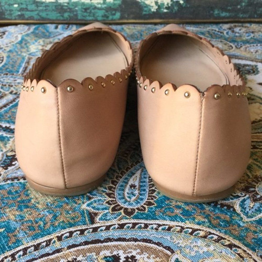 Coach Jill Leather Flats Nude Scalloped Studded Pointed Toe 6 - Picture 4 of 8